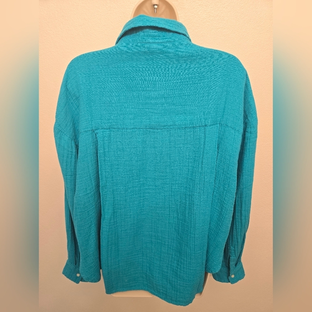 NWT GAP Ladies Turquoise Oversized Button-Down Long Sleeve Gauze Shirt - Picture 4 of 4